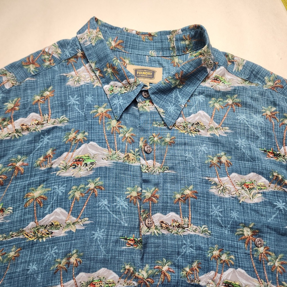 Foundry Supply Co Mens 3XLT Blue Tropical Palm Tree Rayon Hawaiian Shirt Tall